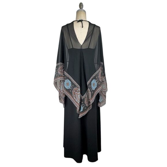 Vintage AJ Bari Womens Maxi Dress 7/8 Black Cape Witchy Boho Fairy Stretch Sheer - Picture 3 of 16